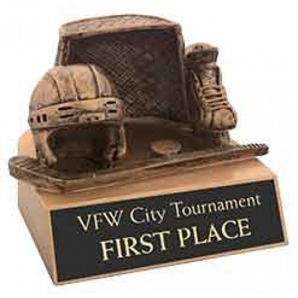 Antique Gold Hockey and Net Resin Trophy