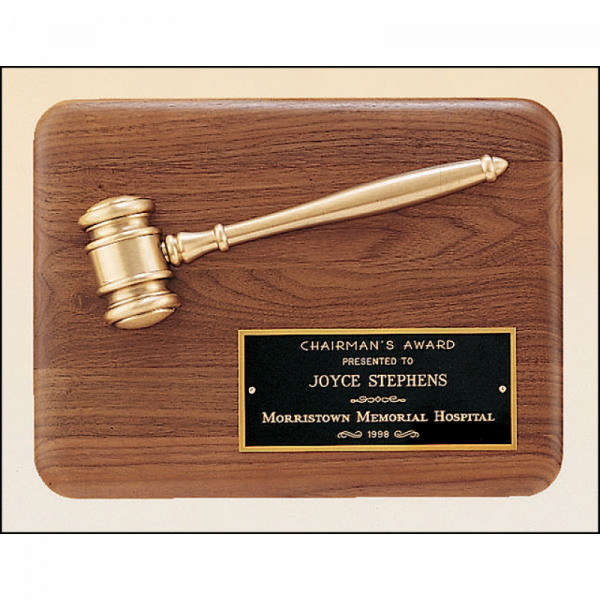 Walnut Plaque Antique Bronze Gavel